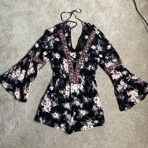 Angie Black and Pink Floral Romper